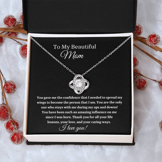 To My Beautiful Mom, Love Knot Necklace Mom Gift, Mother's Day